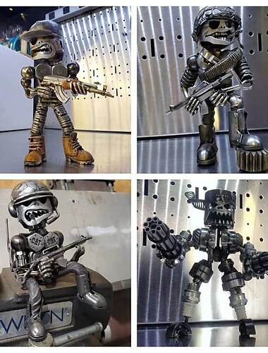  Halloweenská pryskyřičná figurka kostry s kulometem, sci-fi socha mimozemského robota s Gatlingovým kulometem, strašidelná pryskyřičná dekorace pro domácnost, kancelář nebo na párty.