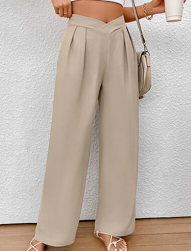  Per donna Gamba larga Pantaloni Eleganti Streetwear Casual Lunghezza intera Naturale Semplice Tasca Elastico in vita Confortevole Streetwear Ferie Weekend Nero Cachi Autunno Vestibilità regolare