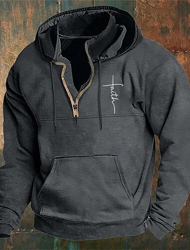 Per uomo Felpa con cappuccio Vino Blu marino Verde Cachi Grigio chiaro Con Cappuccio Croce Tasca Frontale Zip a un quarto Quotidiano Ferie Uscire Poliestere Streetwear Casual Autunno Inverno