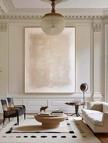  لوحة زيتية مصنوعة يدويًا على قماش ديكور جداري بأسلوب وابي سابي تجريدي بسيط لديكور المنزل بإطار مشدود معلق/لوحة ملفوفة بدون إطار غير مشدودة