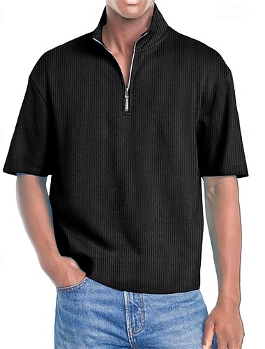  Męskie Koszulki polo Koszulka polo z suwakiem 1/4 Dzienne zużycie Randka Quarter Zip Krótki rękaw Moda Podstawowy Równina Zamek Lato Regularny Wino Czarny Biały Granatowy Fioletowy Brązowy Koszulki