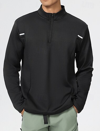  Herre Fleece-sweatshirt Kvart lynlås sweatshirt Langærmet Høj krave Toppe Udendørs Hold Varm Vinter Polyester Sort Fiskeri Tennis Løb