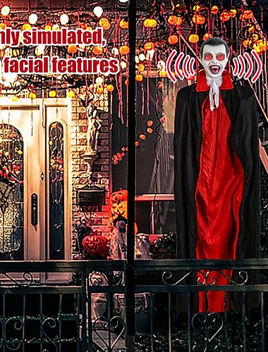  oggetti di scena per Halloween a forma di vampiro appeso, cadavere fantasma appeso a grandezza naturale, con sensore attivato tramite voce &occhi luminosi, per decorazioni esterne per feste di