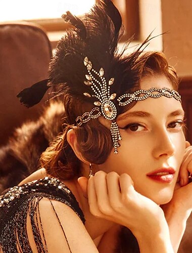  Gatsby fjærhodeplagg til dame fra 1920-tallet - vintage strass-flapperpannebånd til fester og kostymeball med temaet "Roaring Twenties"