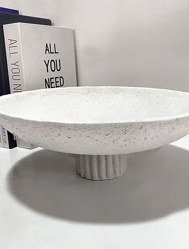  大きな装飾樹脂製台座ボウル、キッチンカウンター用のモダンな白いセンターピースフルーツボウル、スタイリッシュなホームデコレーションアクセントディッシュ