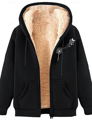  Herren Vollreißverschluss-Kapuzensweatshirt Reißverschluss Kapuzensweatshirt Fleecejacke Fleece Kapuzensweatshirt Aprikose Schwarz Wein Rote Blau Mit Kapuze Einfach Grafikdrucke Löwenzahn