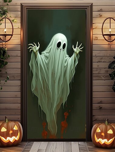  Coperture per porte di Halloween Arazzo fantasma Tenda per porta Decorazione sfondo Banner per porta d'ingresso Fattoria Festa di vacanza Forniture decorazioni interne ed esterne