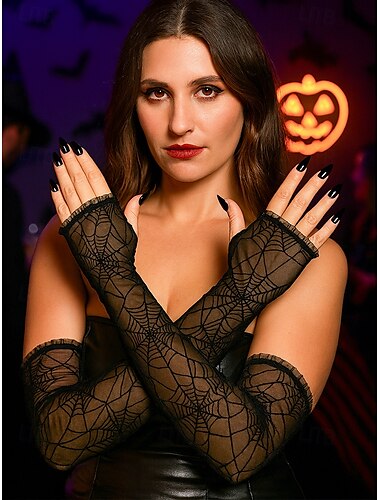  Mulheres Luvas Com Transparência teia de aranha festa de Halloween Dia Das Bruxas
