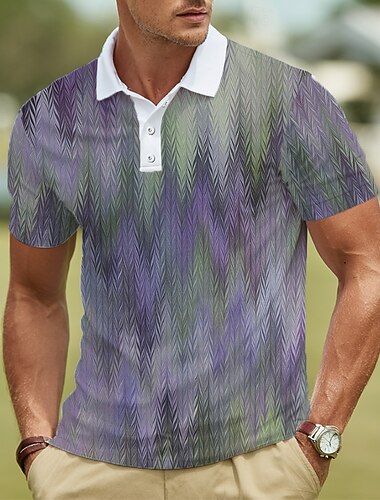  Voor heren Abstract Meetkundig Polo Korte mouw Poloshirt Revers Casual liiketoiminta Sportkleding 3D-afdrukken Knop Zomer blauw Paars Groen