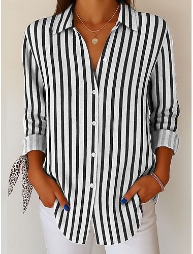  Dámská košile s knoflíky tunika límeček dlouhý rukáv grafika pruhovaná vintage tropická denní V výstřih běžné topy do práce denní potisk bílá růžová modrá fialová zelená jaro