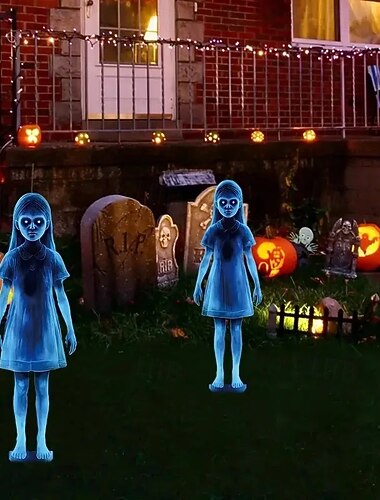  ハロウィンの金属製ヤードサイン2個、ダブルゴーストガーデンステークス。ホラー、ゾンビ、吸血鬼のテーマに最適。屋外ヤードパティオガーデンデコレーション。
