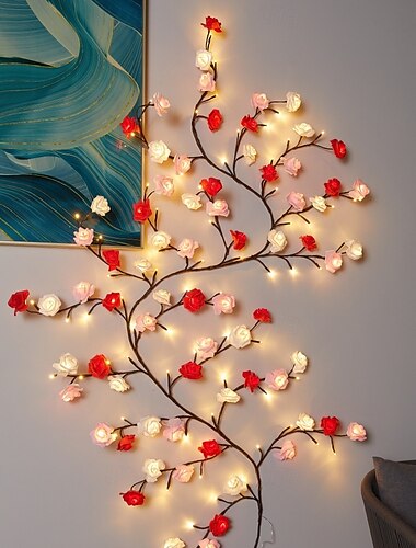  Luz de ramo LED rosa rattan luz 2,3m 144leds controle remoto alimentado por USB luz de atmosfera dobrável rosa dia dos namorados casamento quarto sala de estar parede festa de natal decoração de casa