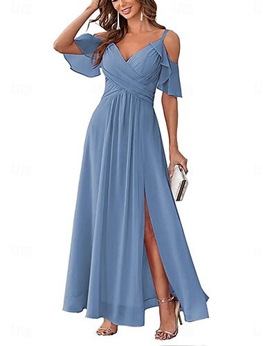  Per donna Abito Lungo Maxi Abito Abito da Cocktail Abito da invitata a nozze Chiffon Abito Sottoveste Elegante Moda Moderno All'aperto Cocktail party Vestibilità regolare Semplice Manica Corta