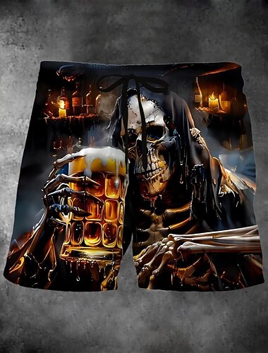  Pánské Lebky Pivo Oktoberfest Halloweenské kostýmy Plavecké trenýrky Plavky pánské Surfovací šortky Středně vysoký pas Temný punk gotický Dovolená Streetwear Boční kapsy Podšívka ze síťoviny