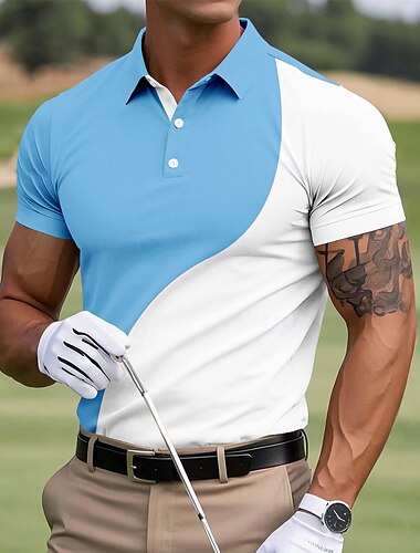  Herr Färgblock Golf Polo Sport pikétröjor Kortärmad Polotröjor Skjortor med krage Ledigt Utomhus Fritids- Knappar Sommar Gul Rubinrött Marinblå