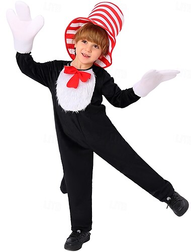  החתול בכובע קוספליי סרבל תחפושת Onesie סרט מצוייר תחפושות משחק של דמויות מסרטים for בנים בנות בגדי ריקוד ילדים האלווין (ליל כל הקדושים) קרנבל יום הספר העולמי