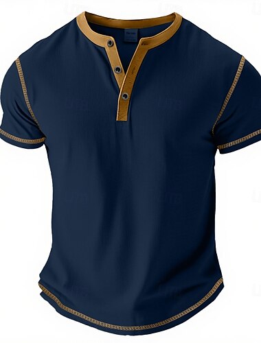  Herren Henley Hemd T-Shirt T-Shirt aus Baumwollmischung Kurzarm Einfach Mode Designer Basic Kontrastspitze Henley Urlaub Straße Lässig Sommer Ganzjahres Violett Marineblau Königliches Blau Henley