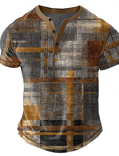  Homens Gráfico Geométrica Camisa Henley Camiseta Waffle Manga Curta Diário Retro Vintage Clássico Esportes Casual Feriado Primavera Verão Todas as Estações Marron Escuro Cinzento Azul Escuro Verde