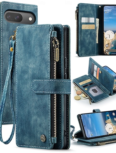  Handy Hülle Handyhüllen Für Google Pixel 8 Pro Pixel 9 Pixel 9a Brieftaschenhülle Reisverschluss mit Trageriemen Ständer TPU PU-Leder