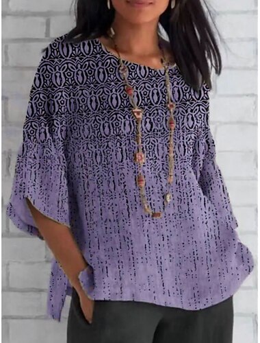  Dames Overhemd Grafisch Kleurgradatie Retro vintage 3/4 mouw Strakke ronde hals Normale tops Dagelijks Feestdagen Afdrukken Wit Geel Rood blauw Paars Zomer Lente Herfst