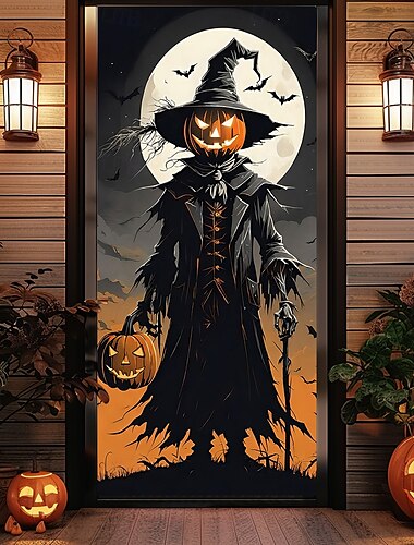  כיסויי דלת Halloween דלעת מפחידה טפסטי דלת וילון דלת קישוט רקע דגל דלת לדלת הקדמית בית חווה מסיבת חג קישוטים פנימיים חיצוניים