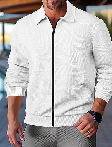  Per uomo Giacca Leggera Giacca Casual Vacanza Quotidiano Traspirante Tasca Jacquard Primavera Autunno Semplice Moda Classico Bavero Regolare Nero Bianco Blu marino Cachi Grigio chiaro Giacca