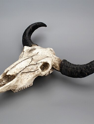  Decorazione da parete a forma di teschio di mucca per Halloween, osso di animale vintage, da appendere alla parete, ornamento rustico in resina a forma di testa di toro, decorazione 3D a forma di