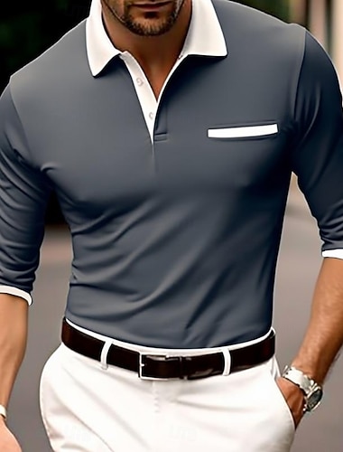  Ανδρικά Μπλουζάκια πόλο Μπλουζάκια Golf Polos Επιχείρηση Causal Πέτο Ριμπ γιακά πόλο Μακρυμάνικο Μοντέρνα Βασικό Συμπαγές Χρώμα Τσέπη Φθινόπωρο Χειμώνας Κανονικό