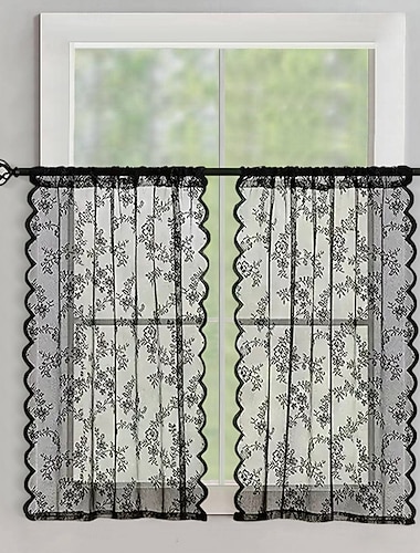  Krátká krajková záclona do kuchyně, polozatemňovací průsvitný panel, volán pro soukromí v polovině okna do koupelny, obývacího pokoje nebo kavárny