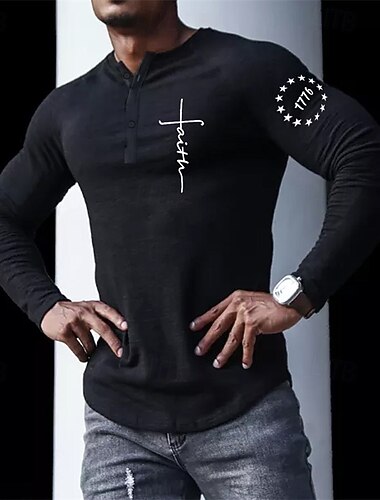  Per uomo Maglia Henley Maglia cool Camicia a Maniche Lunghe Manica Lunga Henley Primavera & Autunno Lettera Stampe Grafiche Designer Essenziale Casual Streetwear Sportivo Ferie Nero Bianco Blu