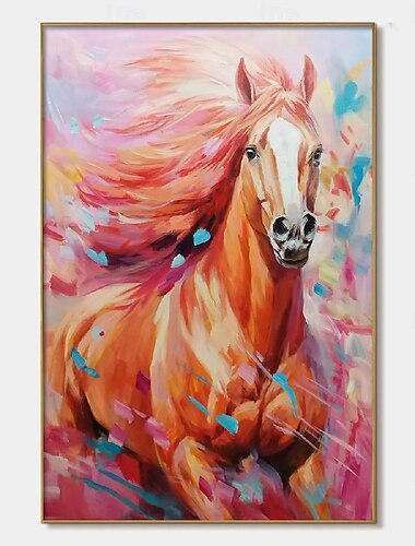  Pintura a óleo abstrata feita à mão de animal cavalo, pintura a óleo pintada à mão, parede, moderna, moda, abstrata, rosa, cavalo, tela, decoração, casa, decoração, pintura em tela enrolada