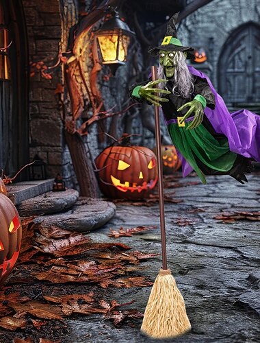  διακόσμηση ιπτάμενης μάγισσας για το Halloween, τρομακτικοί ήχοι, φώτα, εξωτερική διακόσμηση κήπου, αυλή, μεγάλο αιωρούμενο στηρίγμα μάγισσας με λαμπερά μάτια, τρομακτικοί ήχοι