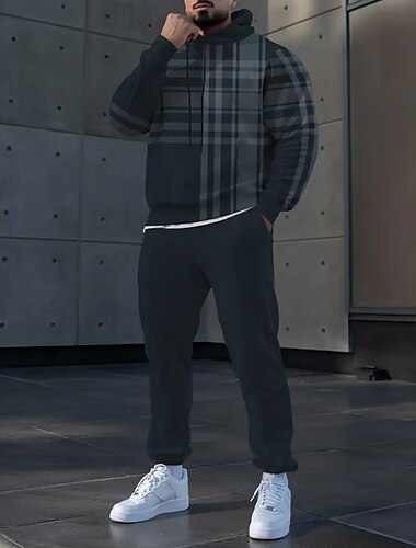  Homme Plaid Bloc de Couleur 2 pièces Ensembles de sweat-shirts 3D Survêtement Sweat à Capuche manche longue Pantalon long À capuche Sportif Décontracté Quotidien Athleisure Impression 3D Printemps