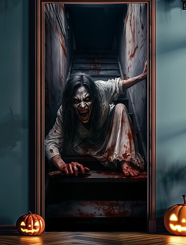  Καλύμματα πορτών για το Halloween, τρισδιάστατο, αιματηρό, χέρι-σκαλοπάτι, ταπισερί, διακόσμηση κουρτίνας πόρτας, φόντο, πανό πόρτας για μπροστινή πόρτα, αγροικία, πάρτι διακοπών, εσωτερική και εξωτερική διακόσμηση, είδη