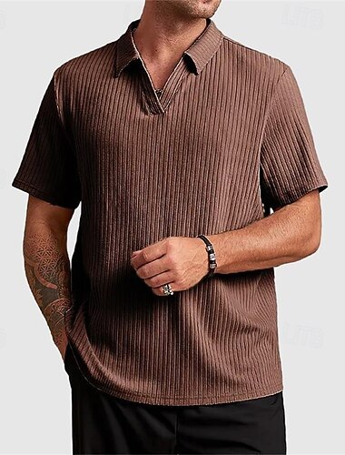  Homens Camisa de golfe Camisas Polos de Golfe Trabalho Casual Lapela Manga Curta Básico Moderno Tecido Jacquard Verão Normal Preto Branco Rosa claro Azul Roxo cáqui Camisa de golfe