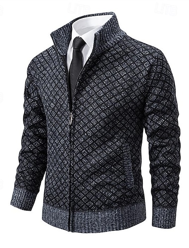  Homme Pull Robe pull Gilet Cardigan Pull zippé Pull Tricoté Côtelé Tricoter Hauts Réguliers Tricoté A côtes Uni Col montant Mode Châles Affaires Occasionnel Vêtement Tenue Automne Hiver Noir Rouge