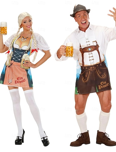  Tablier 2 pièces pour couples, fête de l'Oktoberfest, couple, dirndl allemand avec cordes réglables, cuisine, jardinage, barbecue, pâtisserie, costumes amusants, Munich, Wiesn, Halloween, carnaval
