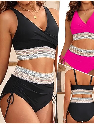  Femmes Maillots de Bain Tankini Maillot de bain Crochet Dos nu Tenues de plage Boho Couleur Unie Uni Plonger Sans manches Maillots de bain