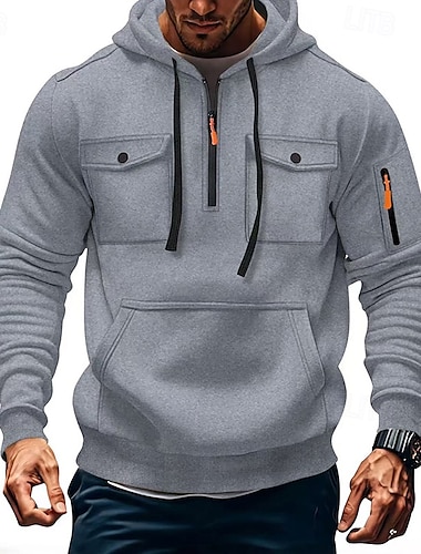  Pánské Kapuce Mikina se zipem na čtvrtletí Taktická mikina s kapucí Černá Armádní zelená Rubínově červená Vodní modrá Velbloudí Kapuce Bez vzoru Kapsy Čtvrtletní zip Sporty a outdoor Ležérní Denní