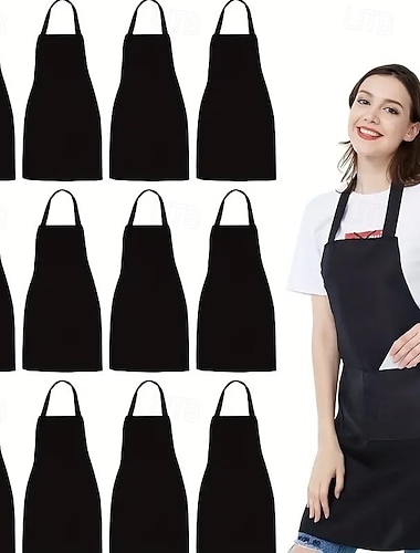  8 kpl unisex-esiliinat, kestävät, yksivärinen polyesterikeittiön esiliinat säädettävällä kaula-aukolla ja kahdella isolla taskulla, konepestävät ruoanlaittoon, grillaukseen, askarteluun, loma- ja