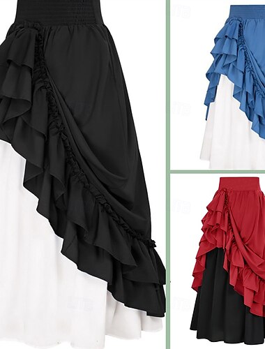  Punk e gótico Medieval Renascentista Saia Traje Cosplay Saia longa Cor Sólida Mulheres Celta Pirata Fantasia Dia Das Bruxas Carnaval Baile de Máscaras Carnaval Casual / Diário Adulto Saia