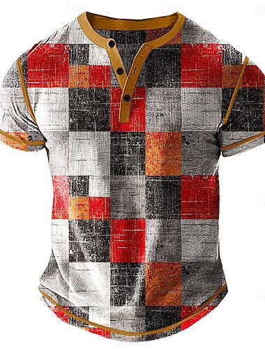  Męskie Graficzny Kratka Niejednolita całość Koszula Henley T-shirt waflowy Krótki rękaw Codzienny Retro / vintage Klasyczny Sporty na świeżym powietrzu Codzienny Święto Wiosna i lato Na każdy sezon