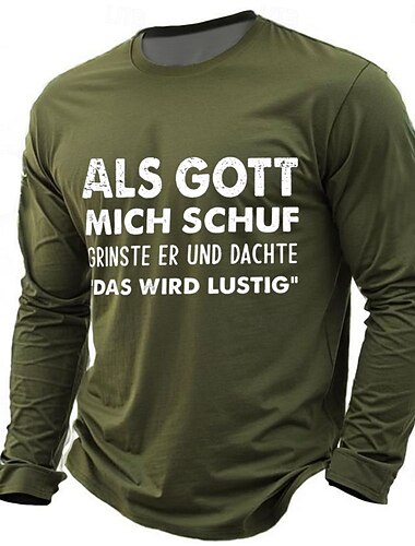  ανδρικό πουκάμισο als gott mich schuf germant με μακριά μανίκια t-shirt με γραφική εκτύπωση πουκάμισο με στρογγυλή λαιμόκοψη μόδα καθημερινό βασικό street casual καθημερινό μαύρο κόκκινο μπλε