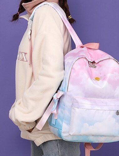  Per uomo Per donna Bambini Zaino Zaino scolastico Zaino Funzionale Scuola Quotidiano Nylon Regolabile Grande Capacità Leggero Ricamo Cerniera Nero Blu Viola