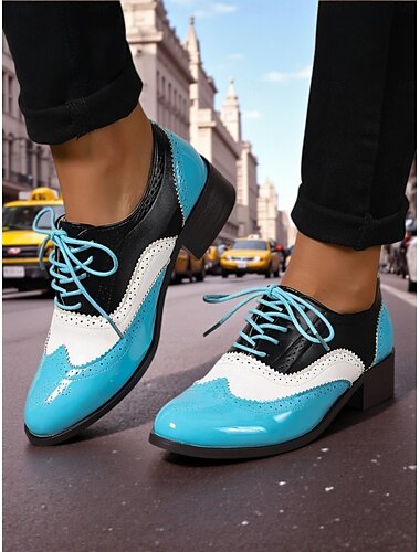  Per donna Oxfords Brogue Lavoro Quotidiano Blocco di colori Lacci Tacco grosso Punta Tonda Vintage Camminata PU Allacciatura Rosso / Bianco Bianco/blu Bianco / Giallo
