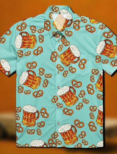 Oktoberfest Birra Pretzel Camicie Hawaii Camicia Aloha bavarese Monaco Tedesco Grafico Per Per uomo Adulti Carnevale Birra Oktoberfest Stampa 3D Vacanza Feste