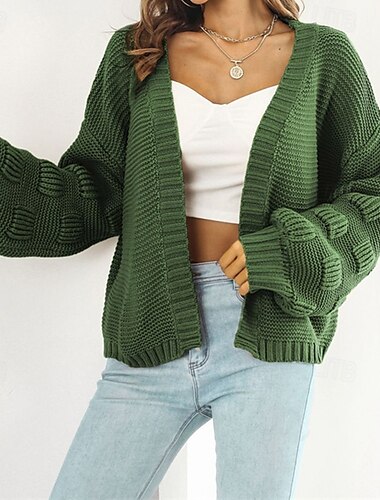  Damen Strickjacke Lässig Einfarbig Grobstrick V Ausschnitt Gestrickt Langarm Normale Oberteile Stricken Täglich Ferien Ausgehen Gelb Armeegrün Herbst Winter