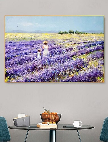  Pintura a óleo original pintada à mão paisagem mediterrânea campo de flores de lavanda impressionismo artesanal arte de flores para decoração de casa