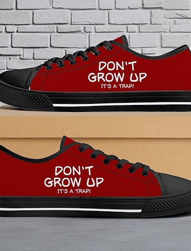  Sorte herresneakers i lærred med "don't grow up"-print – komfortable, afslappede snøresko til hverdag, street style og udendørsaktiviteter