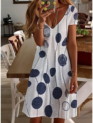  Per donna Abito Midi Vestito T-Shirt Vestito Estivo Abito a trapezio Vacanza Casual Spiaggia Uscire Spiaggia Vestibilità regolare Grafico Geometrico A Pois Manica Corta Scollo a V Nero Verde Grigio
